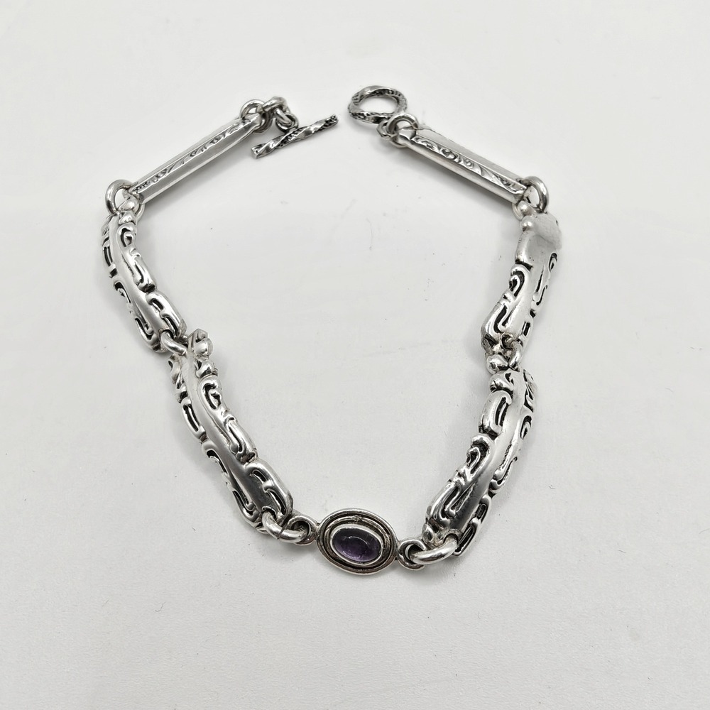Towle Sterling Silver Amethyst Spoon Handle Link Bracelet Vintage